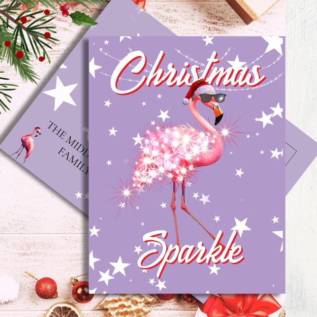 Flamingo in Santa Hat & Sunglass Purple Christmas  Postcard (Creator Uploaded)