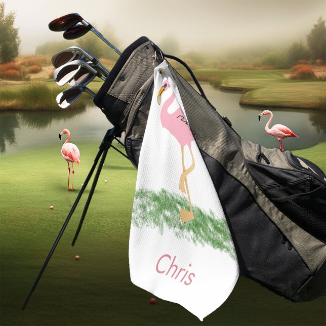 Flamingo In The Grass Personalised Golf Towel (Creator Uploaded)