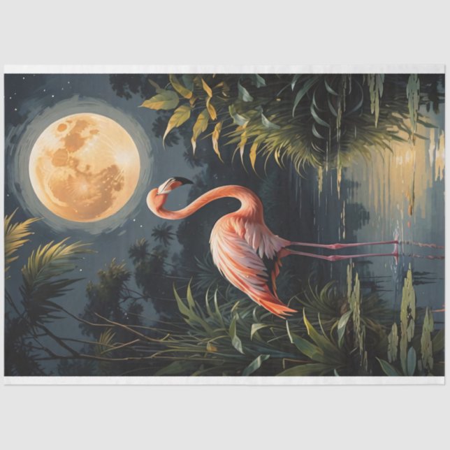 Flamingo in the Moonlight Decoupage Tissue Paper (Front)