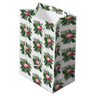 Flamingo in Tropical Leaves Botanical Pattern Medium Gift Bag
