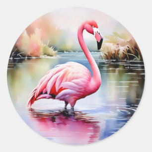Flamingo in Water Classic Round Sticker