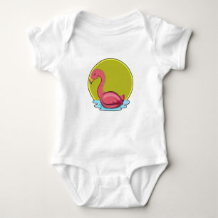 Flamingo in Water with Sun Baby Bodysuit