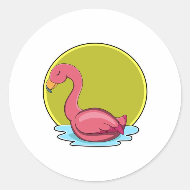 Flamingo in Water with Sun Classic Round Sticker (Front)