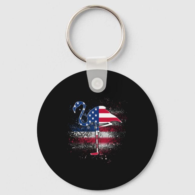 Flamingo Independence Patriotic Us Flag  Key Ring (Front)