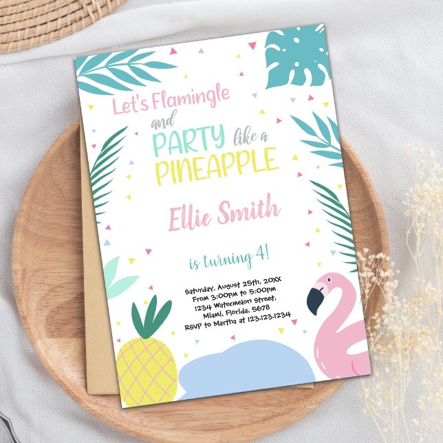 Flamingo Invitation, Pineapple Invitation (Pineapple & Flamingo Birthday Invitations)