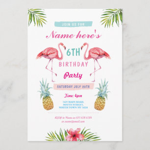 Flamingo Invite Pineapple Tropical Aloha Birthday