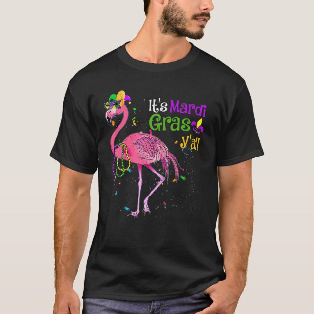 Flamingo Its Mardi Gras Yall Carnival Jester Hat W T-Shirt (Front)