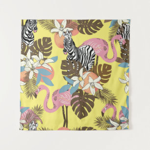 Flamingo Jungle: Exotic Animal Pattern. Tapestry