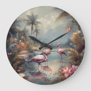 Flamingo Lagoon Luxe Vintage Botanical Wall Clock