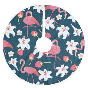 Flamingo Lilies: Tropical Vintage Design. Brushed Polyester Tree Skirt