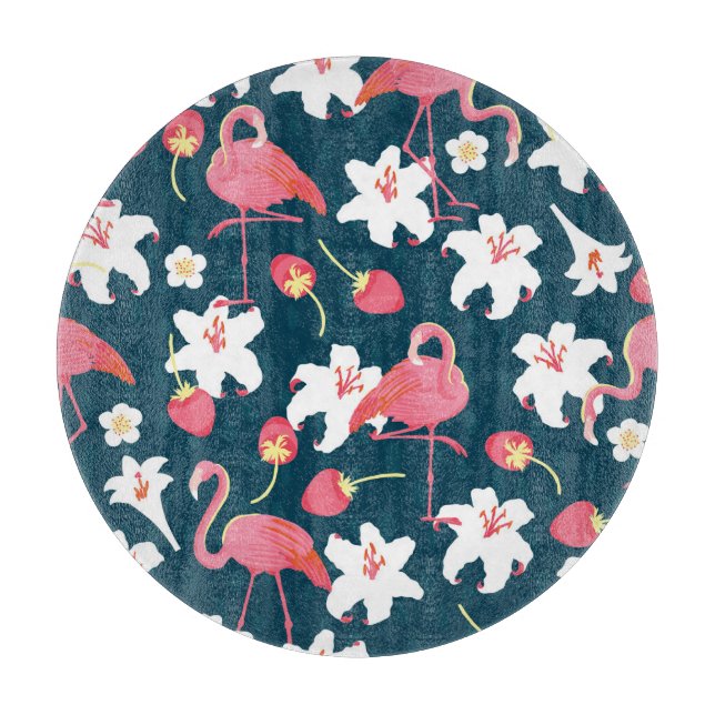 Flamingo Lilies: Tropical Vintage Design. Cutting Board (Front)