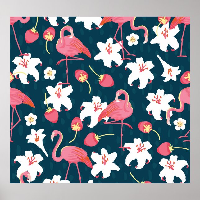 Flamingo Lilies: Tropical Vintage Design. Poster (Front)