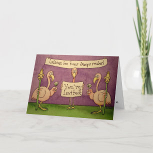 Flamingo Line Invite Invitation Card Mardi Gras