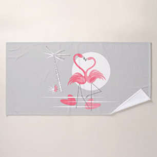 Flamingo Love bath towel horizontal