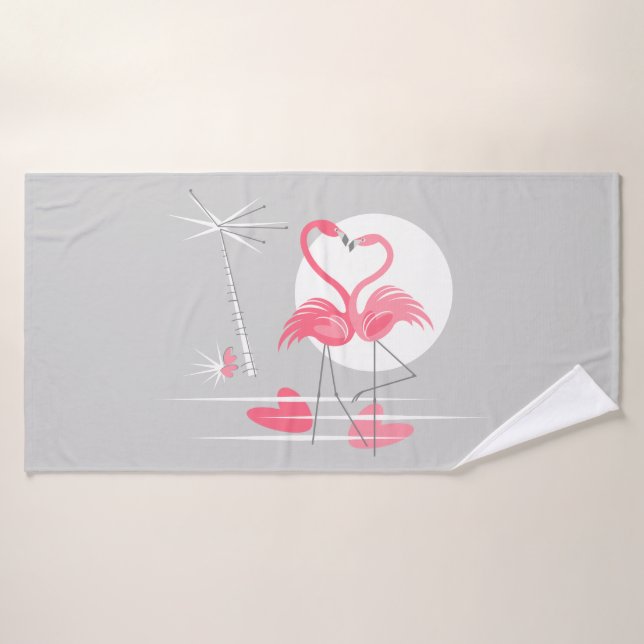 Flamingo Love bath towel horizontal (Bath Towel)