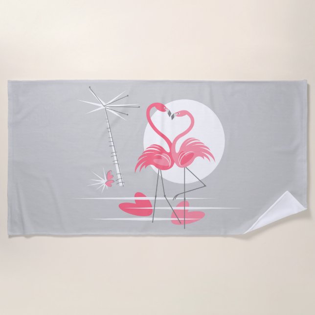 Flamingo Love beach towel horizontal (Front)