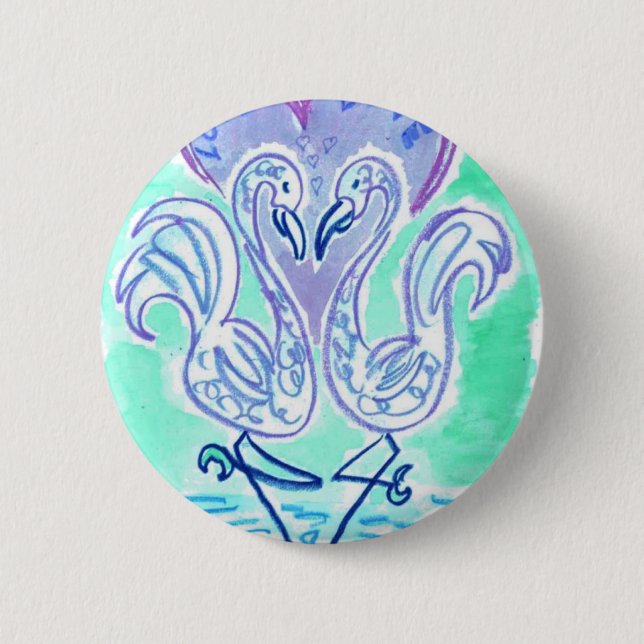 Flamingo Love (blue) 6 Cm Round Badge (Front)