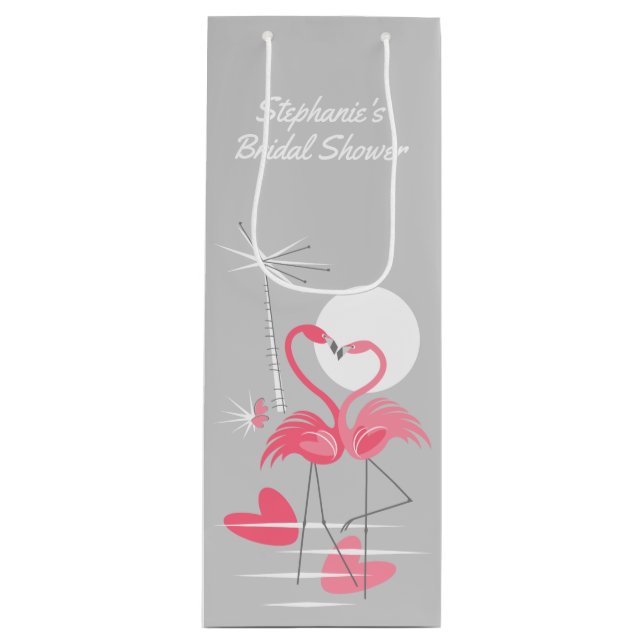 Flamingo Love Bridal Shower gift bag wine (Front)