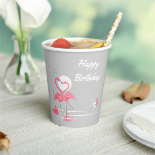 Flamingo Love Happy Birthday Paper Cups