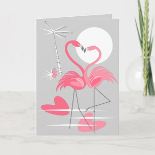 Flamingo Love inside text grey greetings card