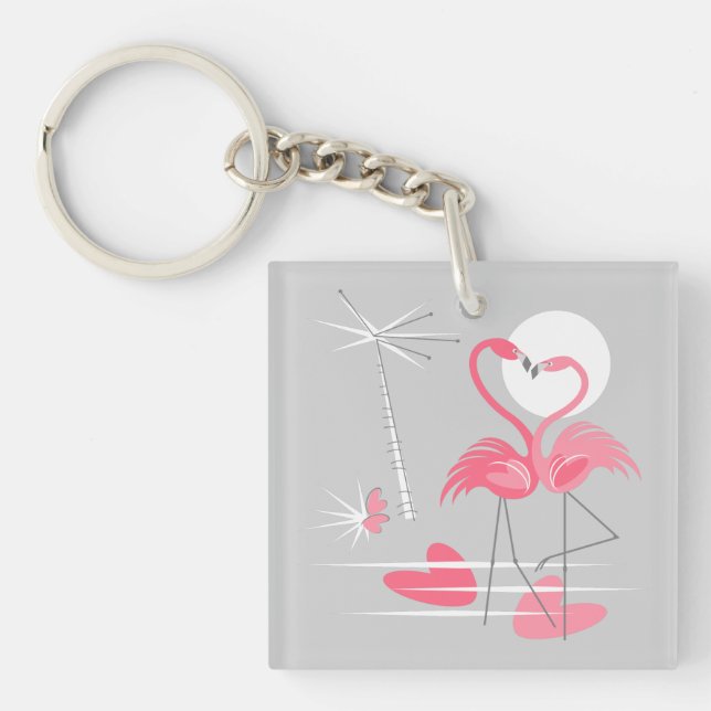 Flamingo Love keychain acrylic square (Front)