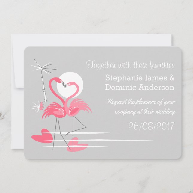 Flamingo Love landscape double-sided text Invitation (Front)