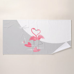 Flamingo Love Large Moon bath towel horizontal
