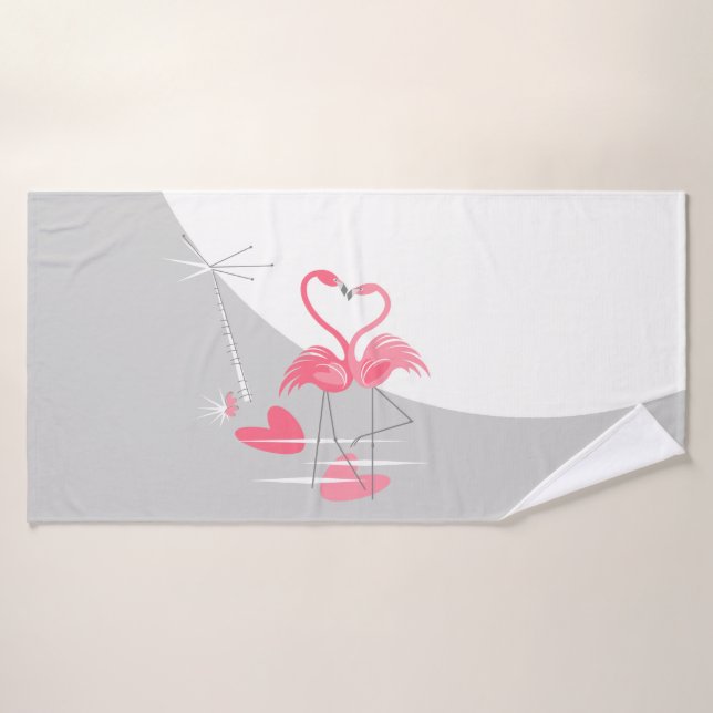 Flamingo Love Large Moon bath towel horizontal (Bath Towel)