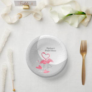 Flamingo Love Large Moon Bridal Shower  Paper Plate