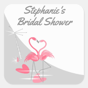 Flamingo Love Large Moon Bridal Shower square Sticker