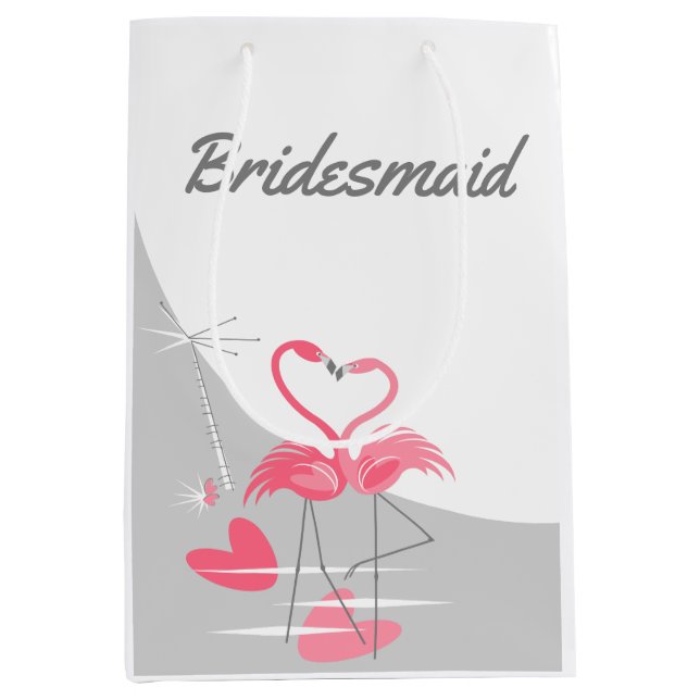 Flamingo Love Large Moon Bridesmaid medium Gift Bag (Front)