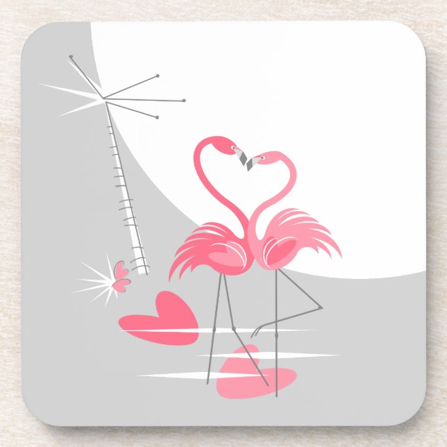 Flamingo Love Large Moon coaster cork back (Front)