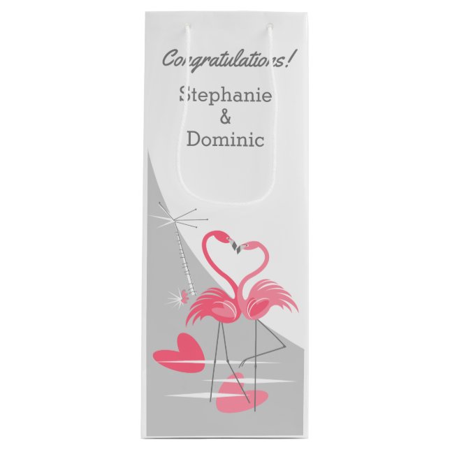 Flamingo Love Large Moon Congratulations wine Gift Bag (Front)