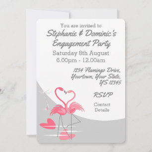 Flamingo Love Large Moon front text Engagement Invitation