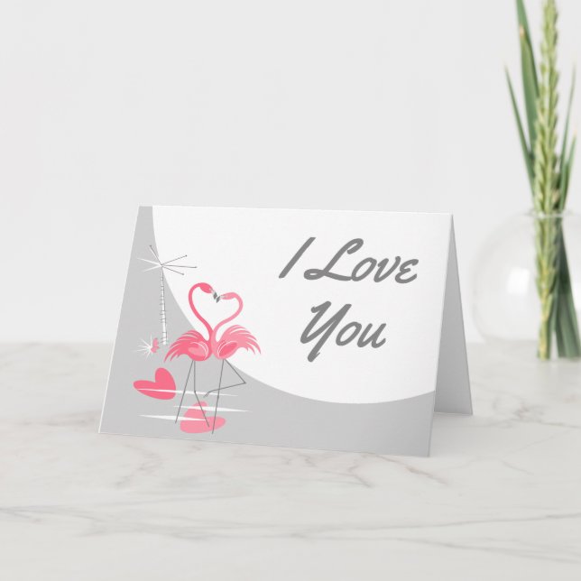 Flamingo Love Large Moon I Love You landscape Card (Front)