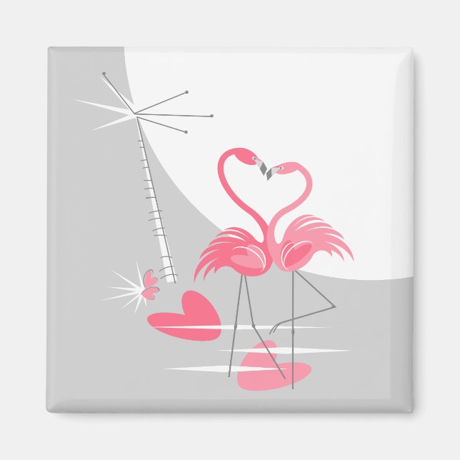 Flamingo Love Large Moon magnet square (Front)
