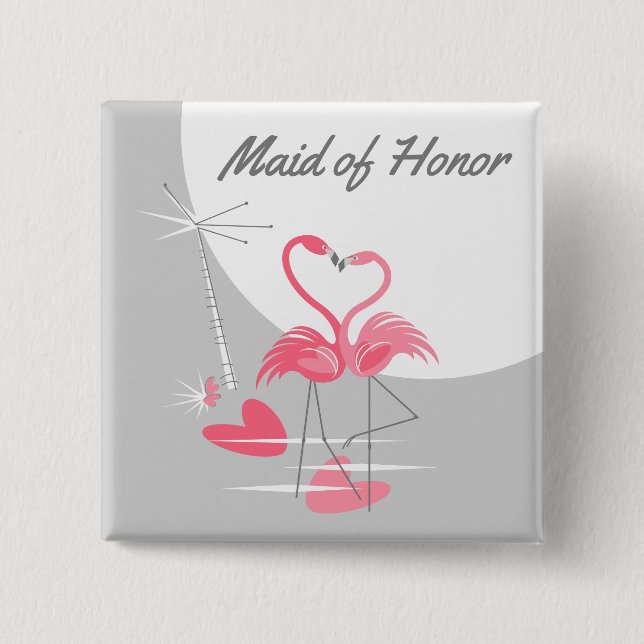 Flamingo Love Large Moon Maid of Honour button (Front)