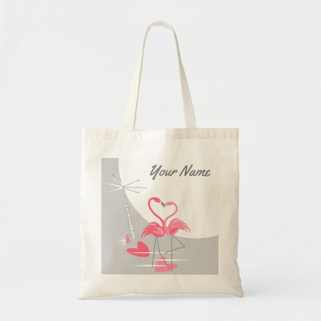 Flamingo Love Large Moon Name budget tote (Front)