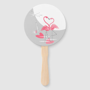 Flamingo Love Large Moon Names Date back round Hand Fan
