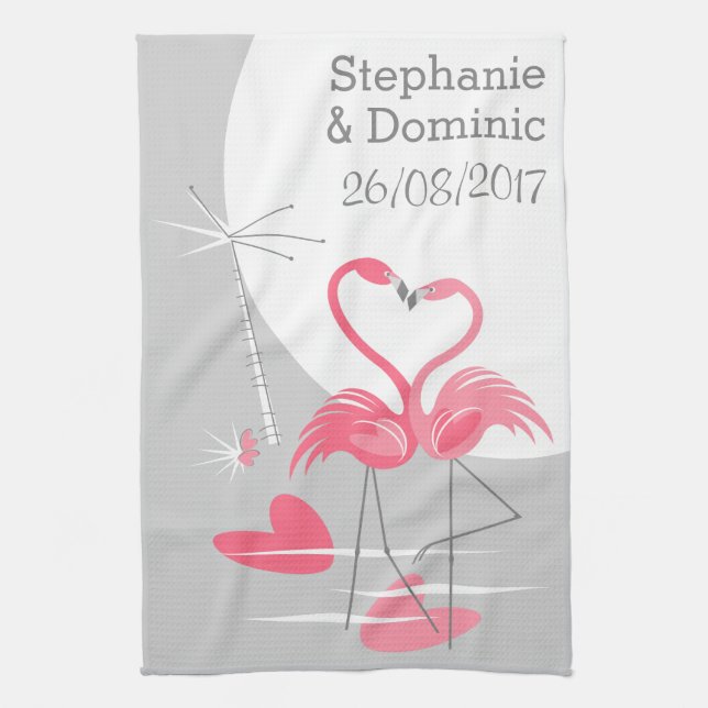 Flamingo Love Large Moon Names Date vertical Tea Towel (Vertical)