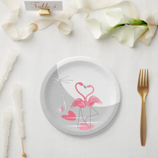 Flamingo Love Large Moon paper plates (Wedding)