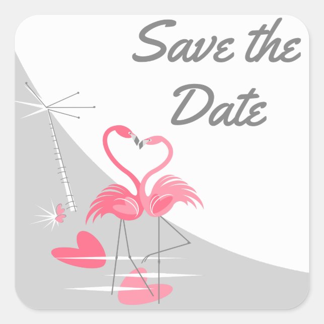 Flamingo Love Large Moon Save the Date square Sticker (Front)