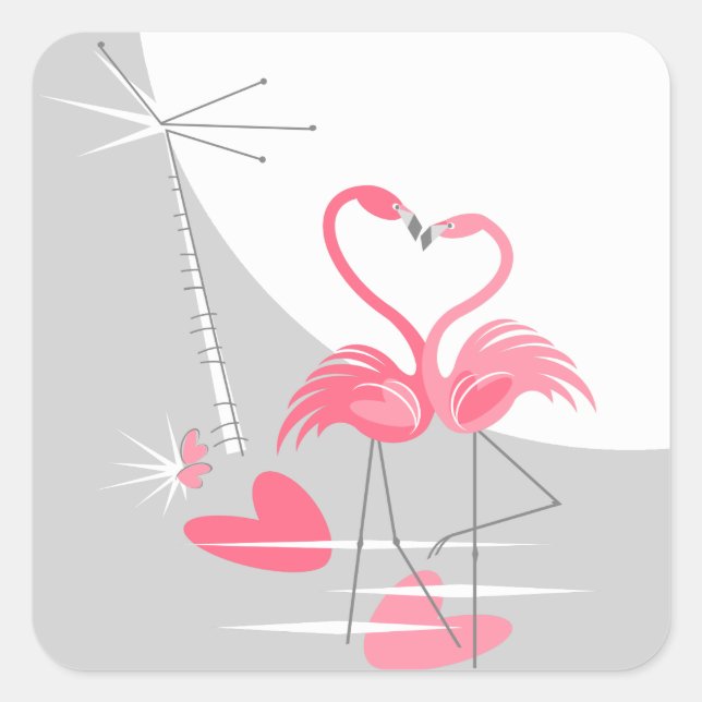 Flamingo Love Large Moon sticker square (Front)