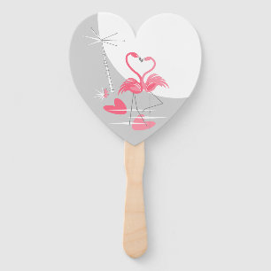 Flamingo Love Large Moon Text hand fan heart