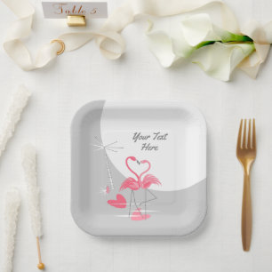 Flamingo Love Large Moon Text square Paper Plate