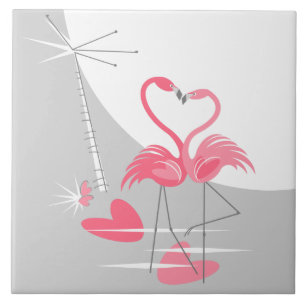 Flamingo Love Large Moon tile