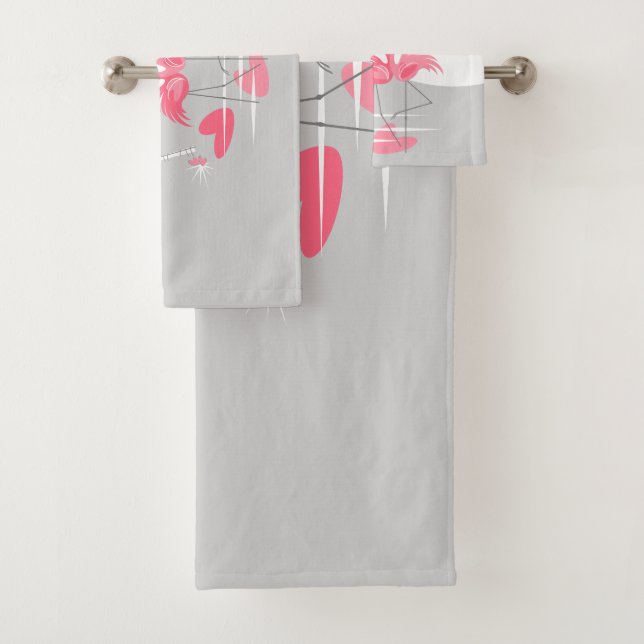 Flamingo Love Large Moon towel set horizontal (Insitu)