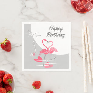 Flamingo Love Moon Birthday paper napkins