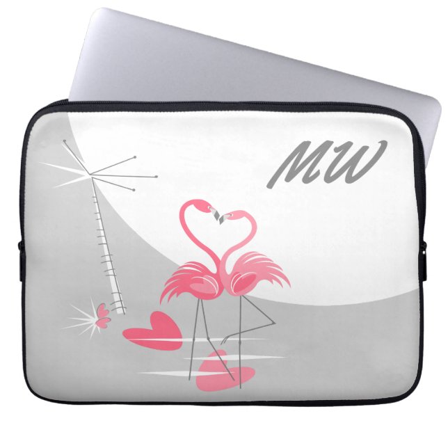 Flamingo Love Moon Monogram laptop sleeve 13" (Front)