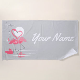 Flamingo Love Name beach towel horizontal